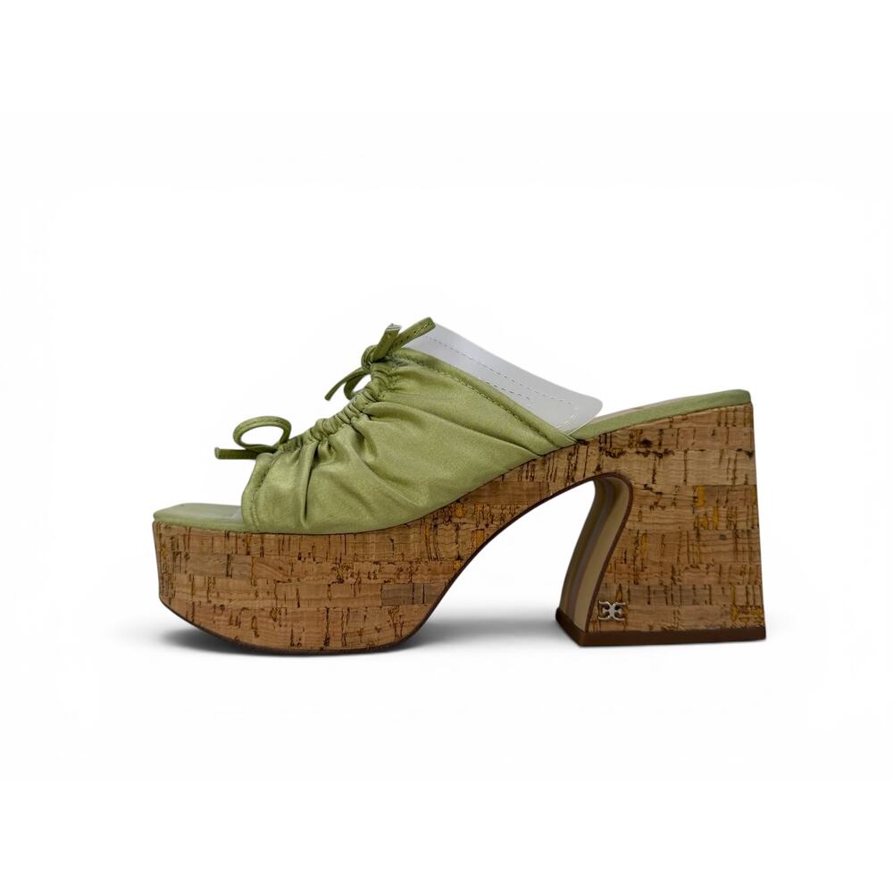 Sam Edelman Dova Platform Sandal Womens 7.5 Lime Green Cork Block Heel Slip On - Picture 7 of 16
